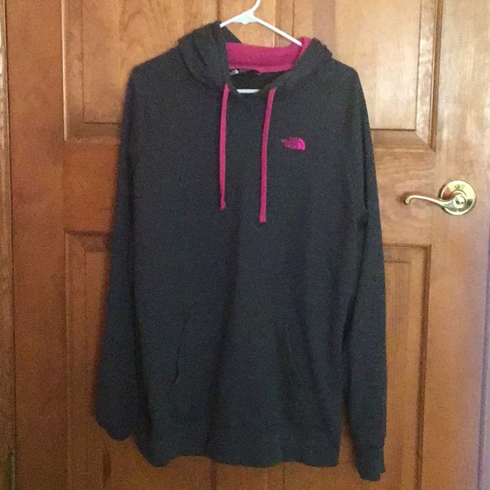 The North Face Hooded Sweatshirt. Navy Blue and Pink.Size XXL